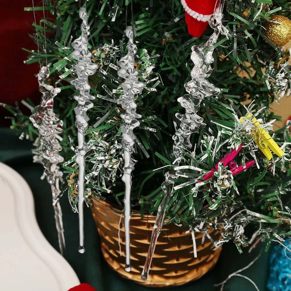 5-20pcs Transparent Acrylic Icicle Ornaments Realistic Frosted Ice Shape Xmas Tree Winter Party Hanging Decor DIY Craft Pendant