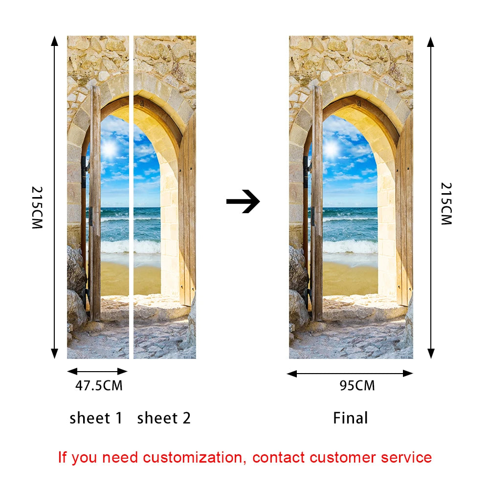 Medieval Stone Hutongs DIY Door Wall Sticker Home Decor Living Room Children Room Bedroom Art Mural Self-adhesive PVC Wallpaper