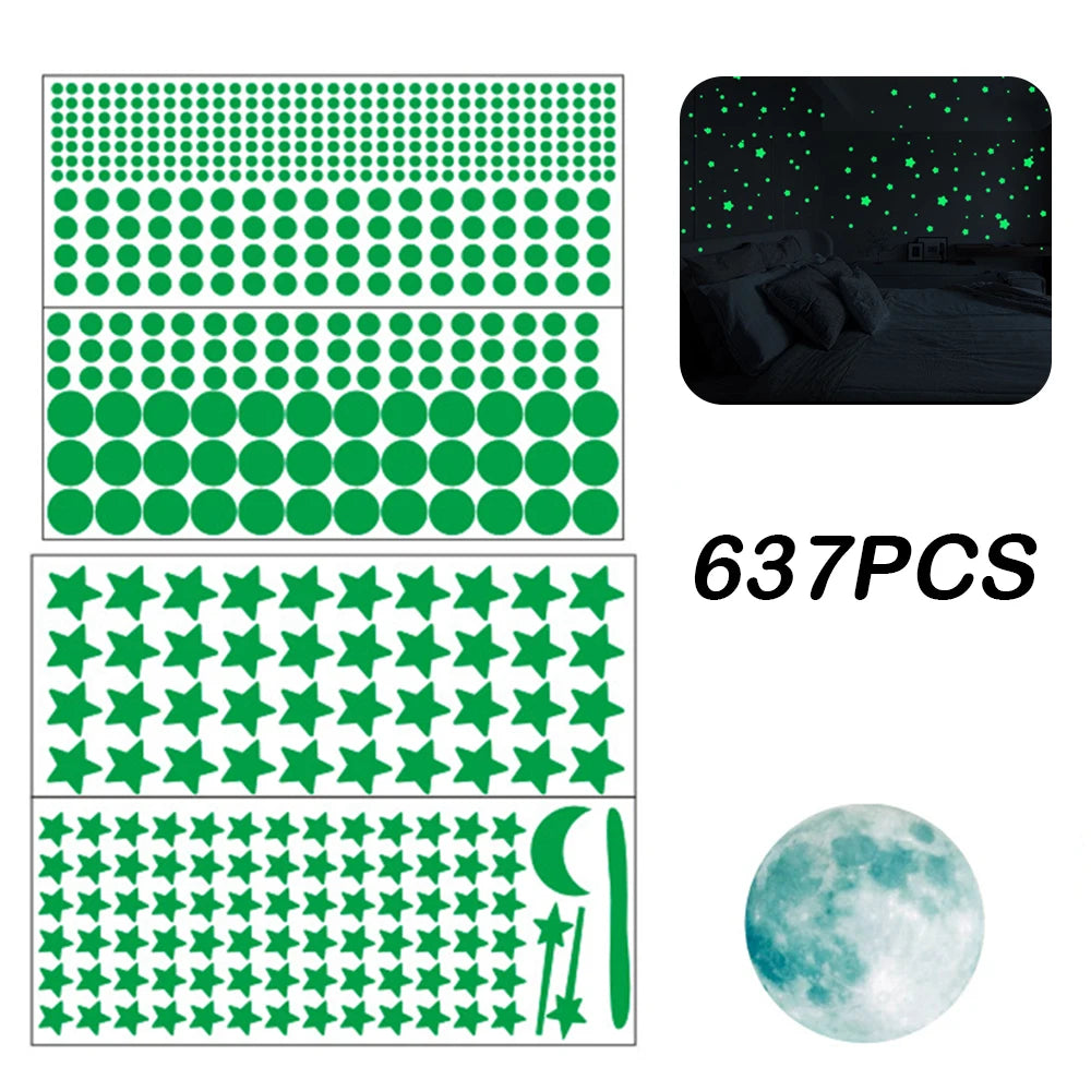 637/849Pc Luminous Moon Stars Wall Stickers PVC Glow in the Dark 3D Home Decoration Wall Decals Set for DIY Kids Bedroom Ceiling