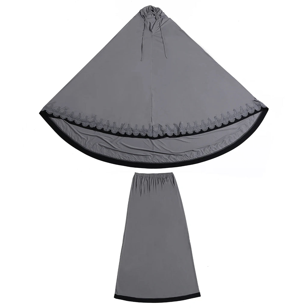 Muslim Women Burqa Dress Lace Two-piece Suit Ethnic Lady Hijab Abaya Suit Ramadan Eid Prayer Garment