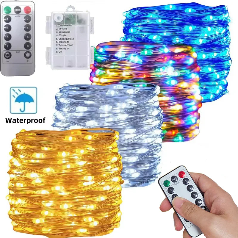 50-300LED Fairy Light Battery Operated, with Remote ，8mode Waterproof Christmas Decorative Light String Birthday, Party, Holiday