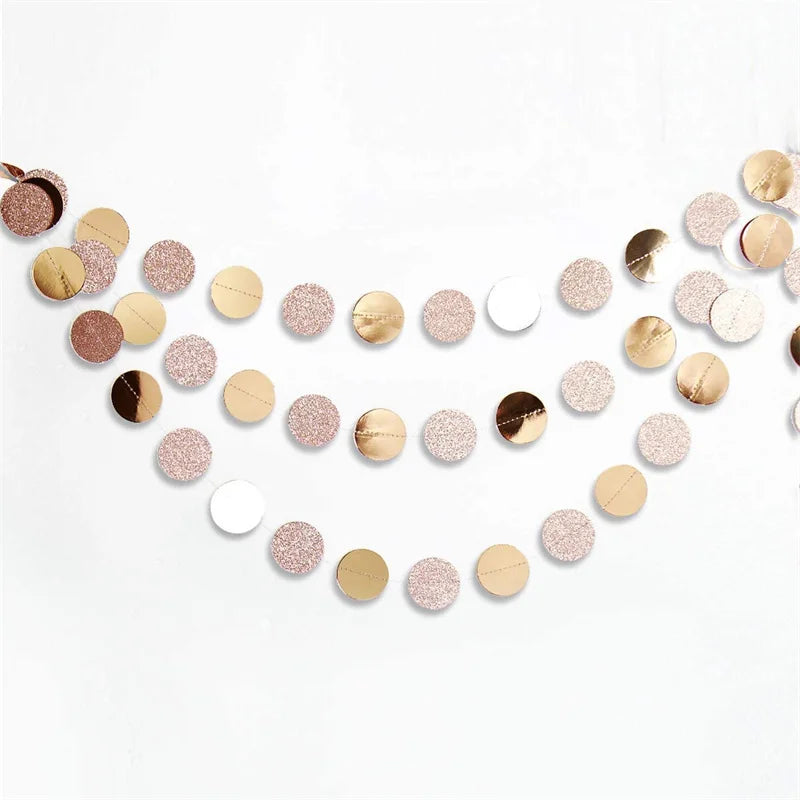 Champagne Gold Party Decorations Star Dots Garlands  Hanging Paper Heart Streamer Banner Wedding Valentine Day Party Flag Decor