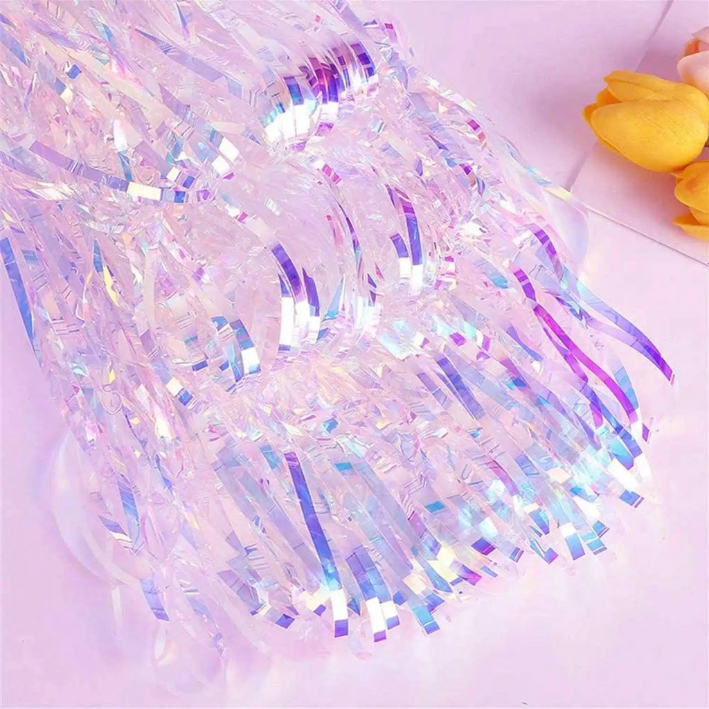 3.28ft x 6.56ft Shiny Corlorful Metallic Tinsel Foil Fringe Curtains Photo Booth Props for Engagement Shower Party Decorations
