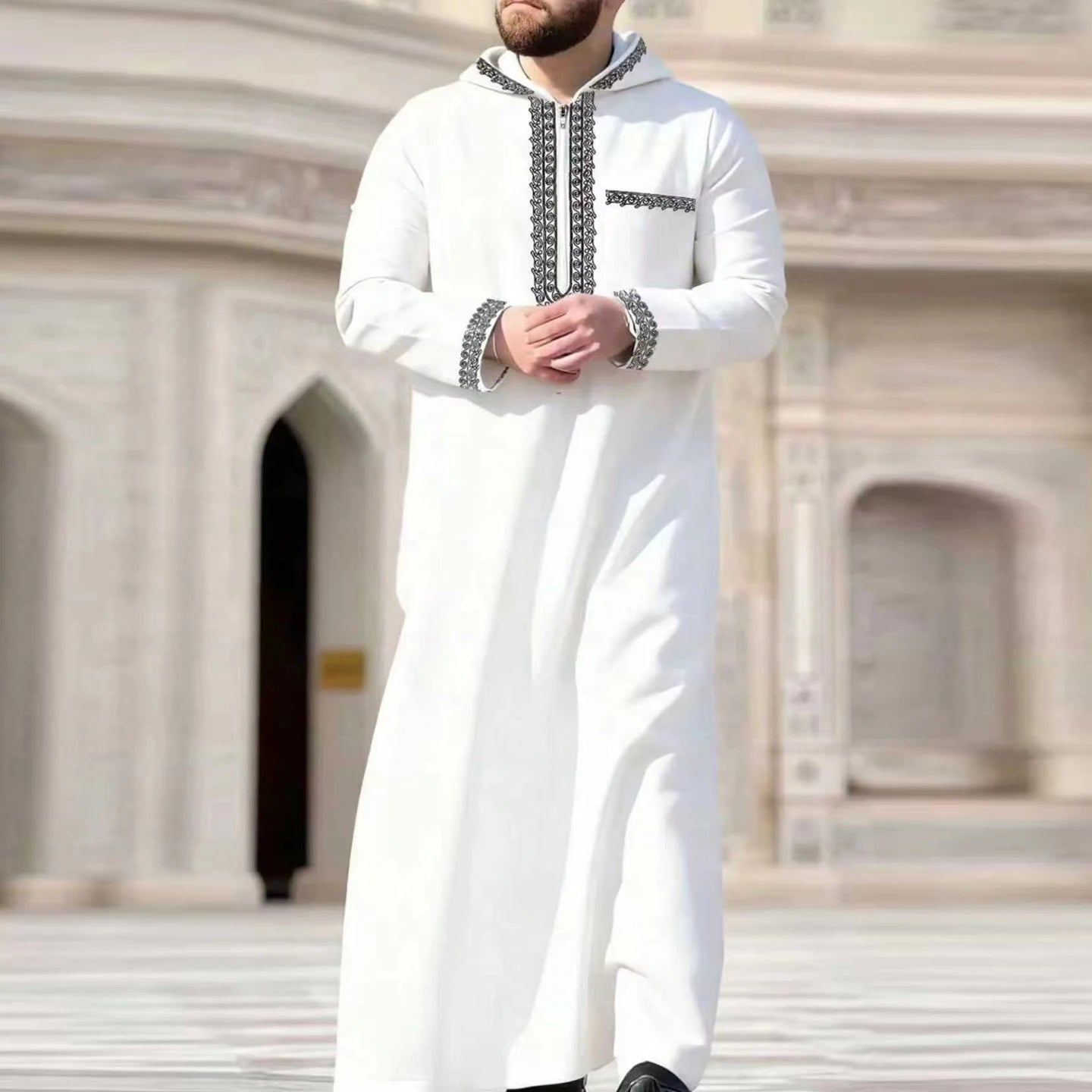 Muslim men's thobe long-sleeved embroidered Saudi Arabia elegant Islamic traditional clothing for festivals Arab Robe Dress
