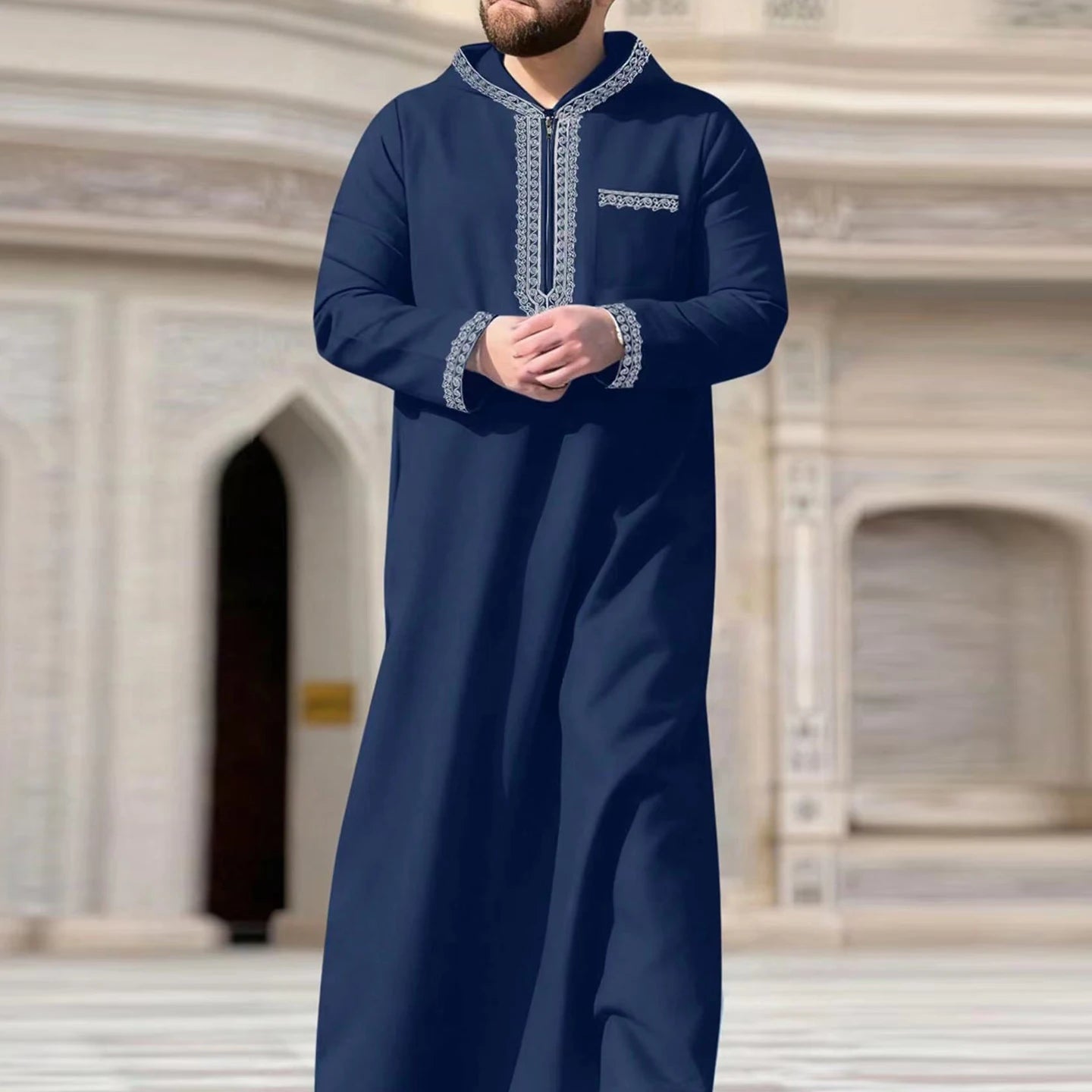 Muslim men's thobe long-sleeved embroidered Saudi Arabia elegant Islamic traditional clothing for festivals Arab Robe Dress