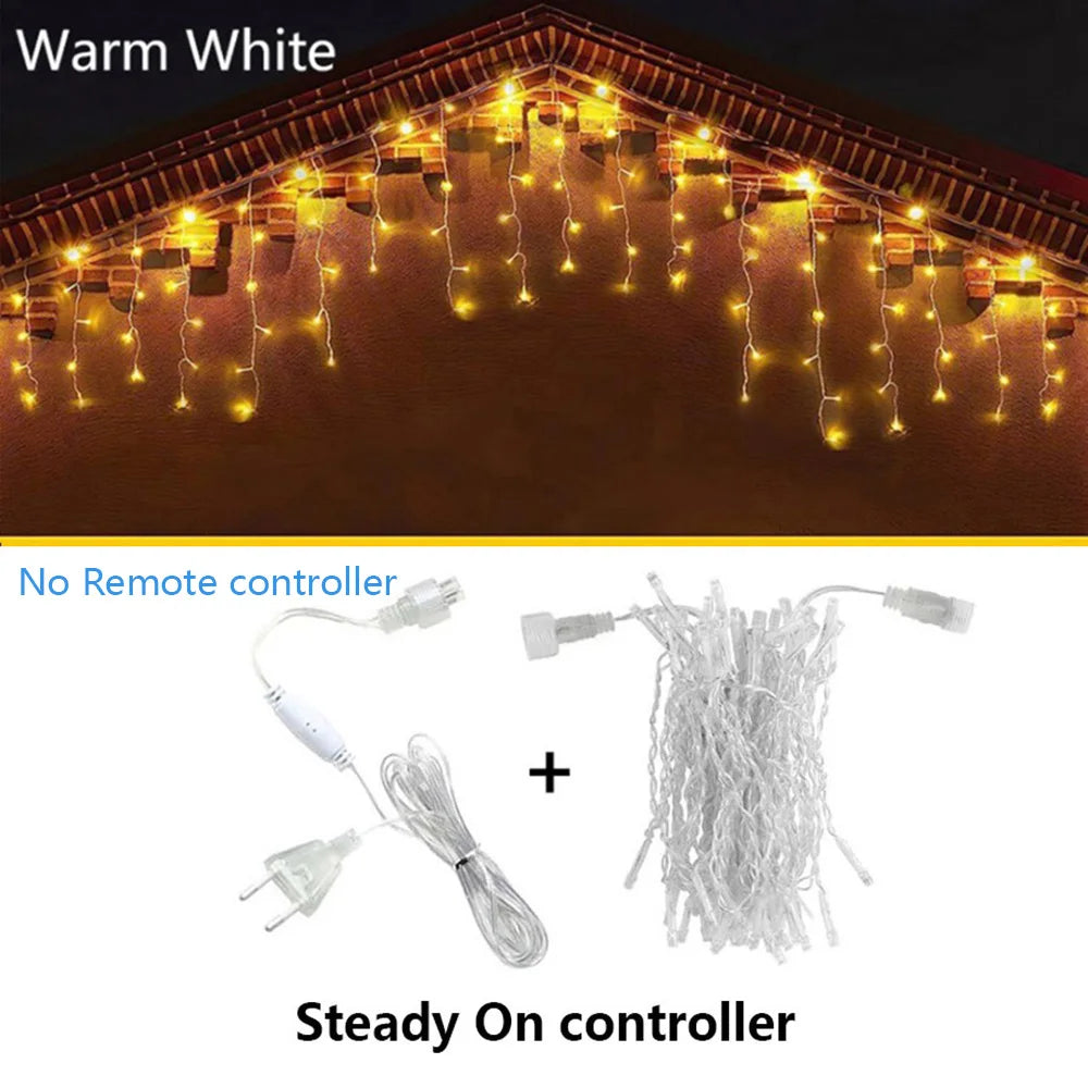 3.5M-40M Icicle String Lights LED Fairy Lights Christmas Garland Outdoor For New Year Garden Yard Party Wedding Terrace Decor