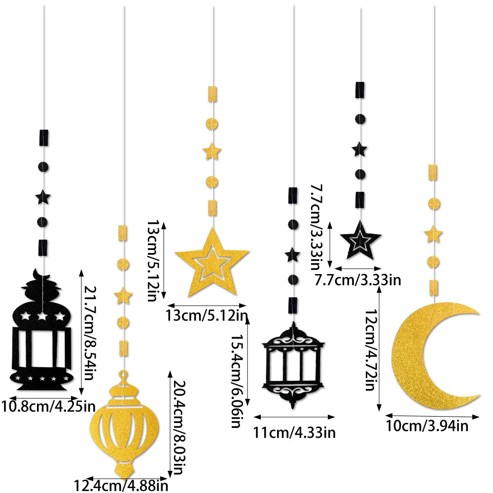 1Set EID Mubarak Paper Flash Star Moon Hanging Banner Decoration Ramadhan Kareem Islam Muslim Festival Party Gift Supplies