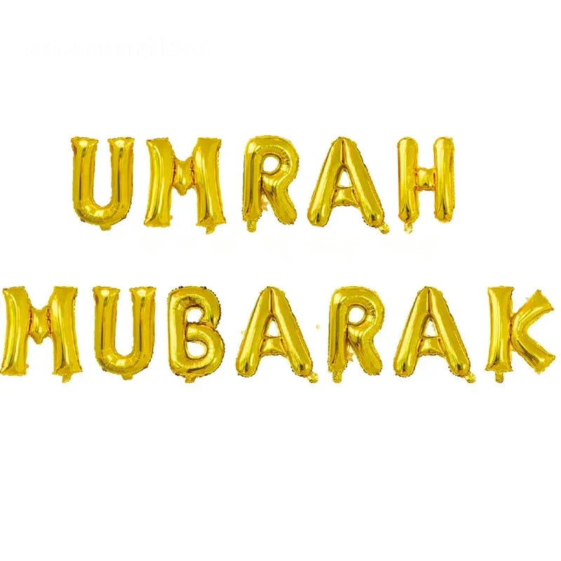 Black Gold Umrah Mubarak Latex Foil Balloon Eid Mubarak Islamic Muslim Ramadan Kareem Festival Party  Eid al Adha Decor Supplies