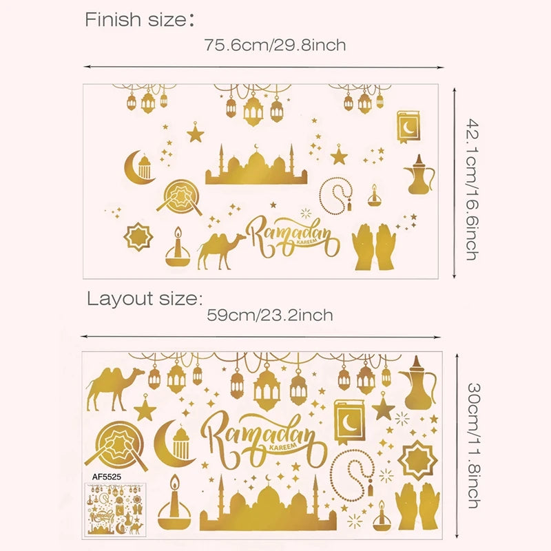 Eid Mubarak Window Stickers Ramadan Decorations for Home Islamic Muslim Party Decor Eid Al Adha Diy Wall Stickers Ramadan Kareem