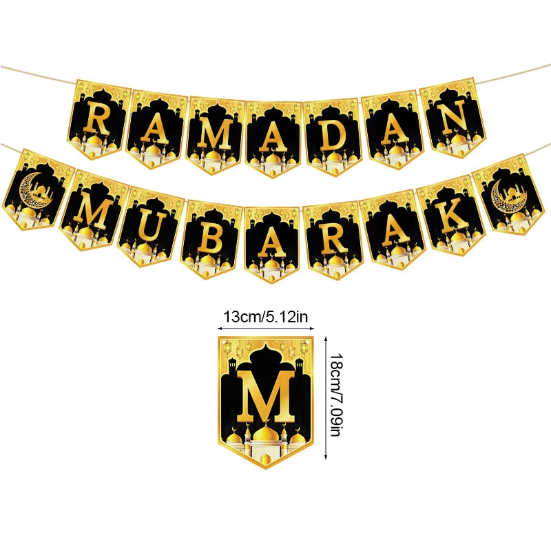 Eid Mubarak Paper Banner Garland 2026 Ramadan Moon Star Mosque Hanging Swirl Home Decoration Ornaments Islamic Muslim Party Gift