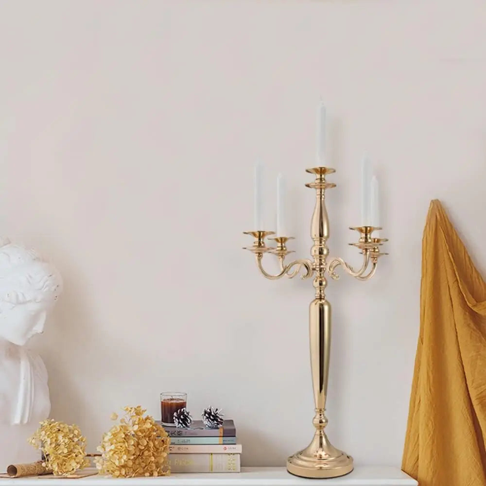 4Pcs 5 Arm Candelabra Candle Holder for Table Centerpieces Gold Metal Candlestick Holder for Wedding Decorative(28 Inch Tall)
