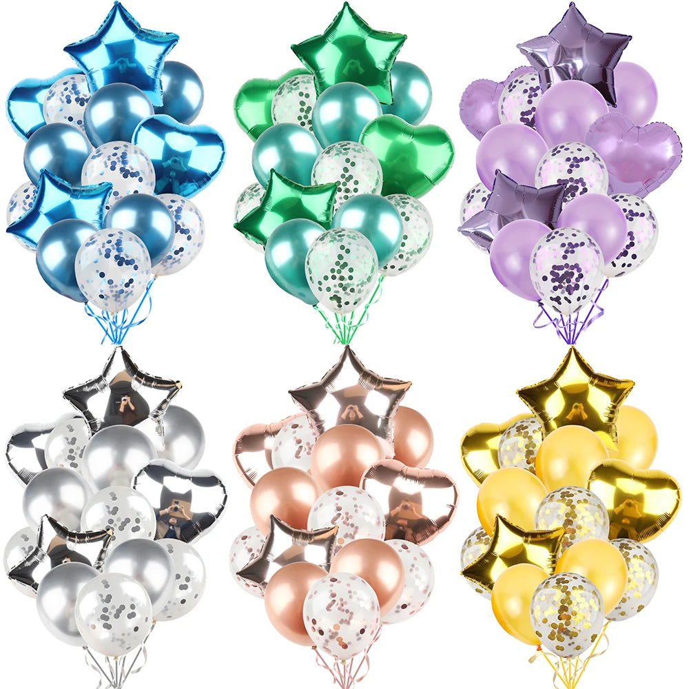Heart Star Balloon Metallic Balloons 14pcs Gold Red Blue Pink Confetti Baloon Set For Happy Birthday Baby Shower Wedding Globos