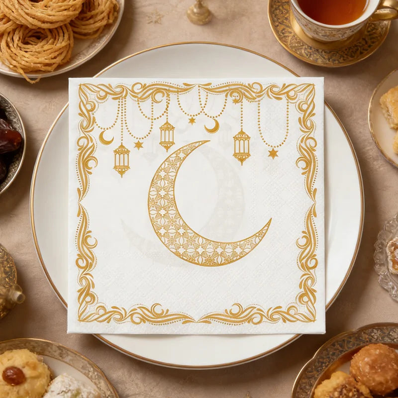 20Pcs Ramadan Paper Napkins Gold Moon Star Disposable Paper Tissues 2026 Muslim Islamic Eid Party Home Table Decoration Supplies