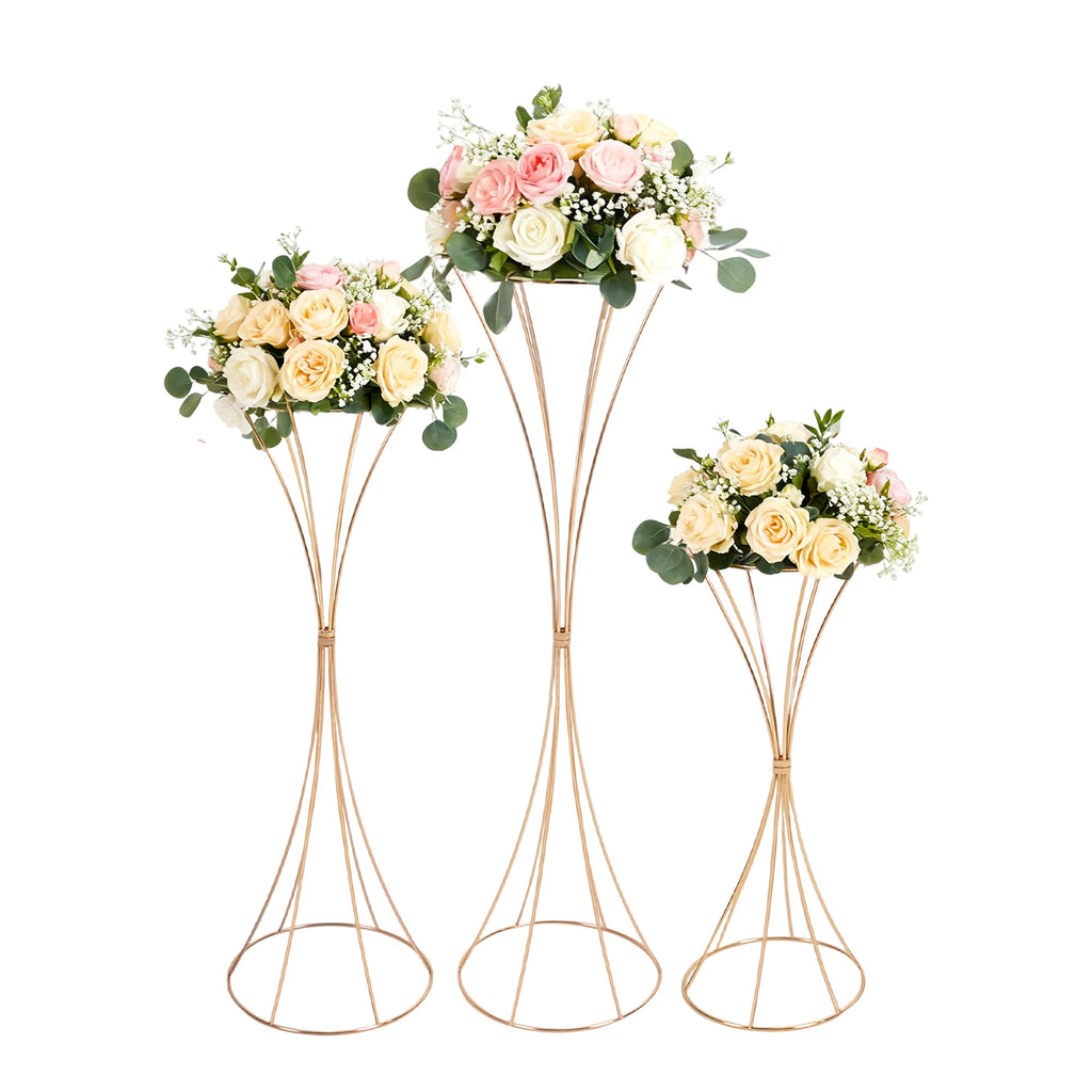 3PCS Hourglass-Shaped Golden Vase, Metal Wedding Centerpieces Vase, Flower Road Lead Stand for Table Wedding Party Banquet