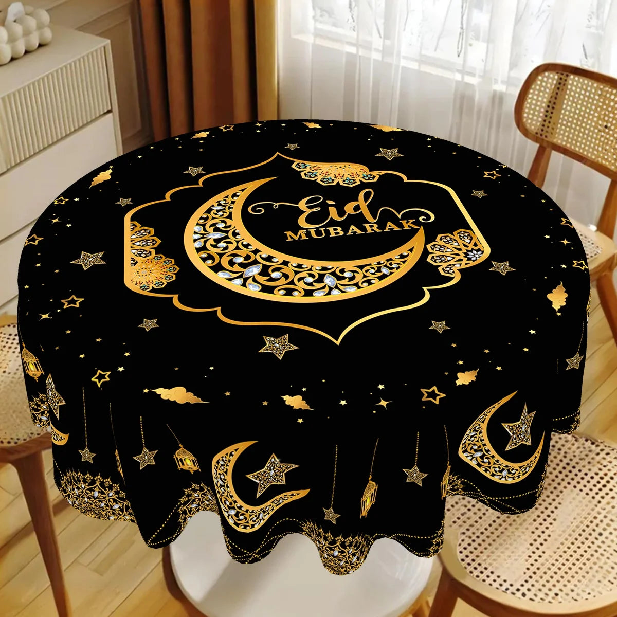 Eid Mubarak Tablecloth Round Table Cover for Home Dinning Islamic Muslim Party Supplies Ramadan Decoration 2026 Eid Al Adha Gift