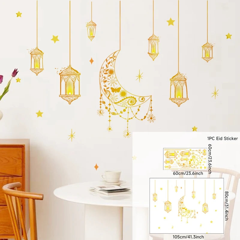 Eid Mubarak Window Stickers Ramadan Decoration 2024 Islamic Muslim Party Decor Ramadan Kareem Wall Stickers EID Al Adha Gifts