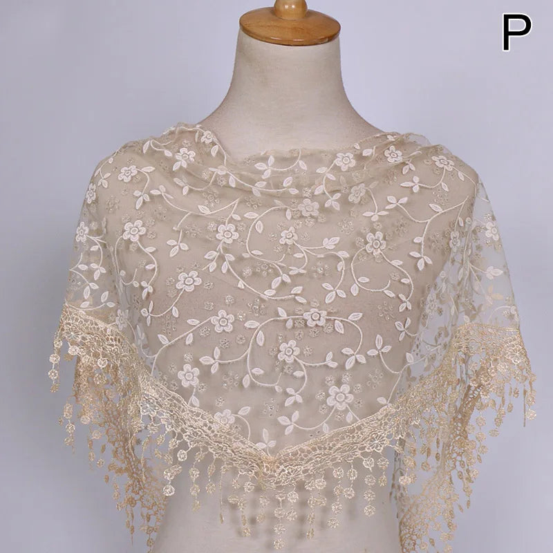 Women Lace Scarf for Church Tassel Triangle Scarf Sheer Floral Scarves Church Prayer Shawl Spanish Mantilla Lace Bufanda Mujer