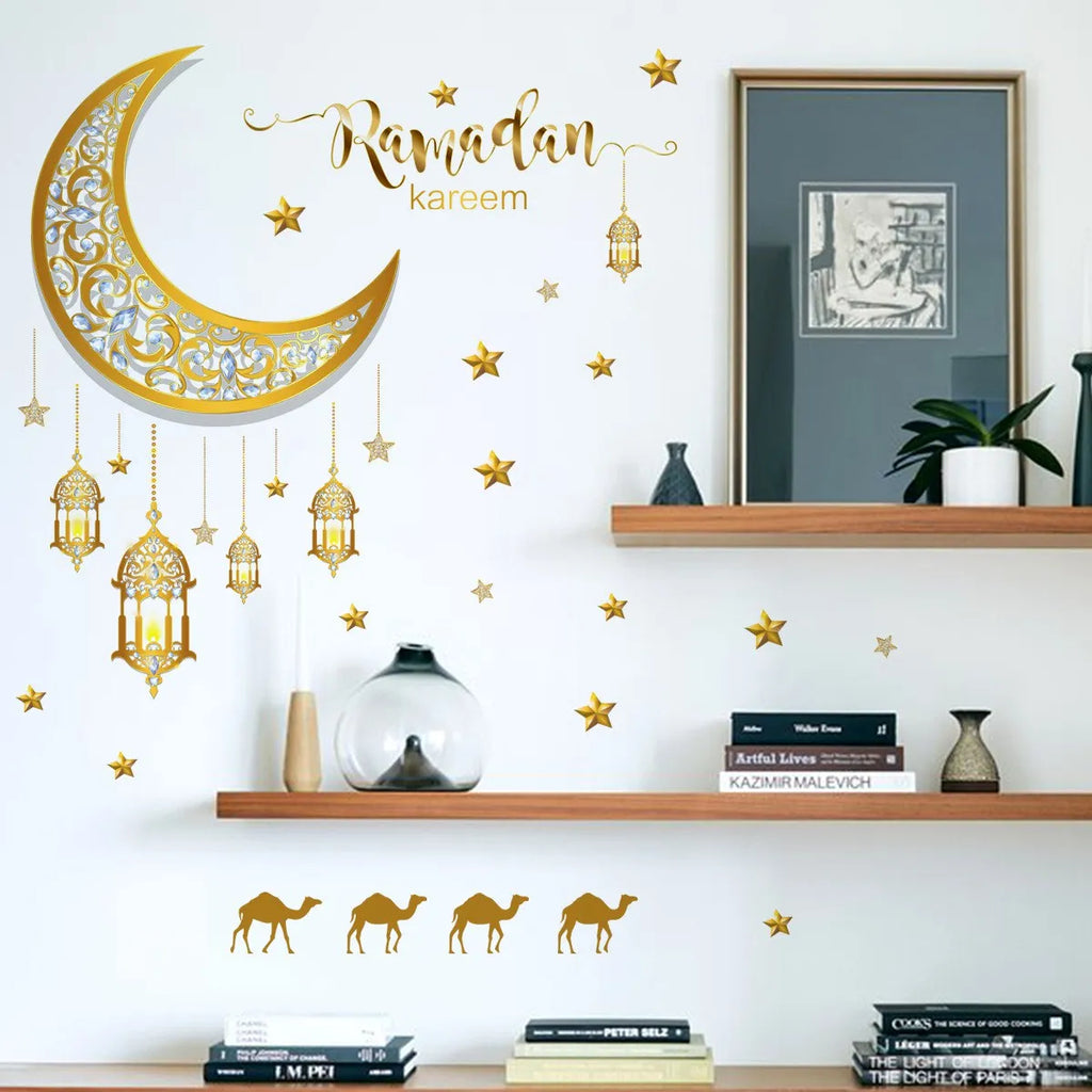 Eid Mubarak Window Sticker 2025 Kareem Ramadan Decor for Home Ramadan Mubarak Wall Sticker Islamic Muslim Wall Decals Decor