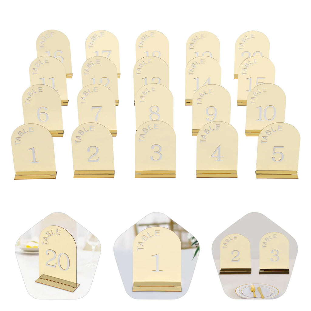 20Pcs Wedding Table Numbers Mirror Acrylic Desktop Post-it Clip with Stands for Wedding Reception, Event, Party