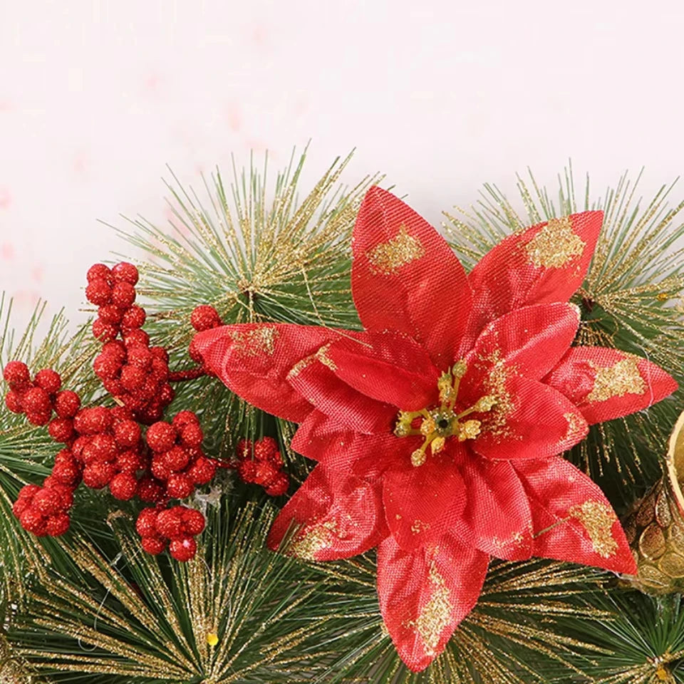 Artificial Merry Christmas Wreath with Bow Christmas Door Hanging Rattan Ornament Garland Christmas Suitable for Home Decoration
