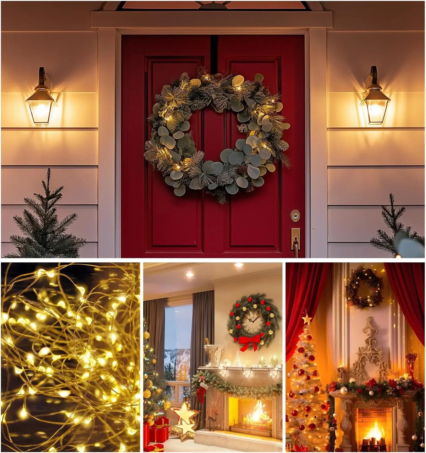 1/5/10PCS DIY Christmas Wreath with LED Lights Stand Party Metal Floral Hoop Centerpiece Table Decor Wedding Dream Catcher Rings