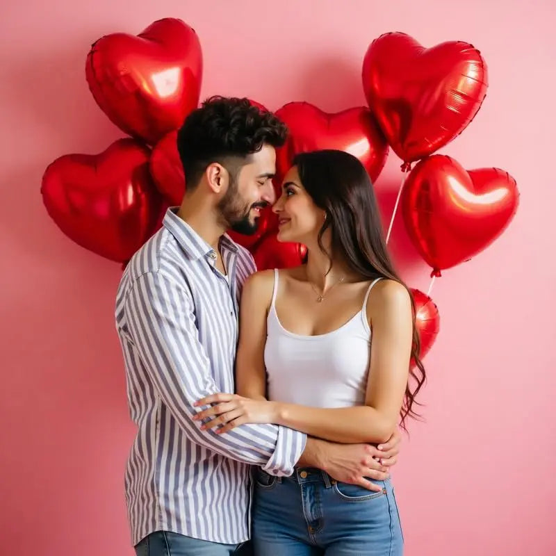 Red Heart-Shaped Balloon Metallic Burgundy Bow Balloon Set 10pcs Heart Foil Balloon Valentine's Day Wedding Birthday Party Decor