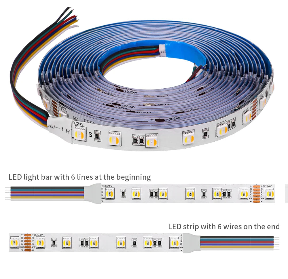 5m 5050 SMD RGBCCT 5 IN 1 LED Strip Light 60/96Leds/m RGB+CW/WW RGBWC Color Temperature High Brightness Lamp Tape DC12V/24V