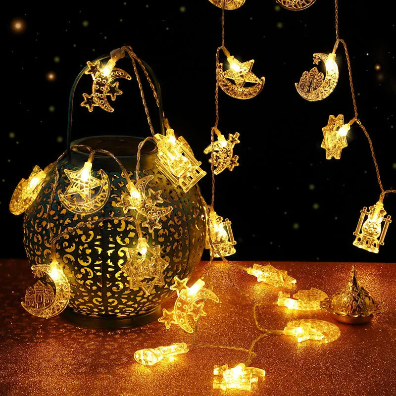 1.5/3M EID Mubarak LED String Lights Moon Star Castle Lantern Light Islam Muslim Festival Party Ramadan for Home Decoration 2026