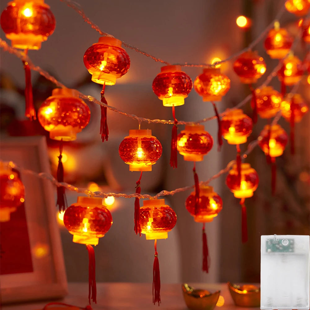 1PC LED Red Lanterns String Lights, 20LED Chinese Style Fairy String Lights Battery Operated Hanging Lanterns String Lights