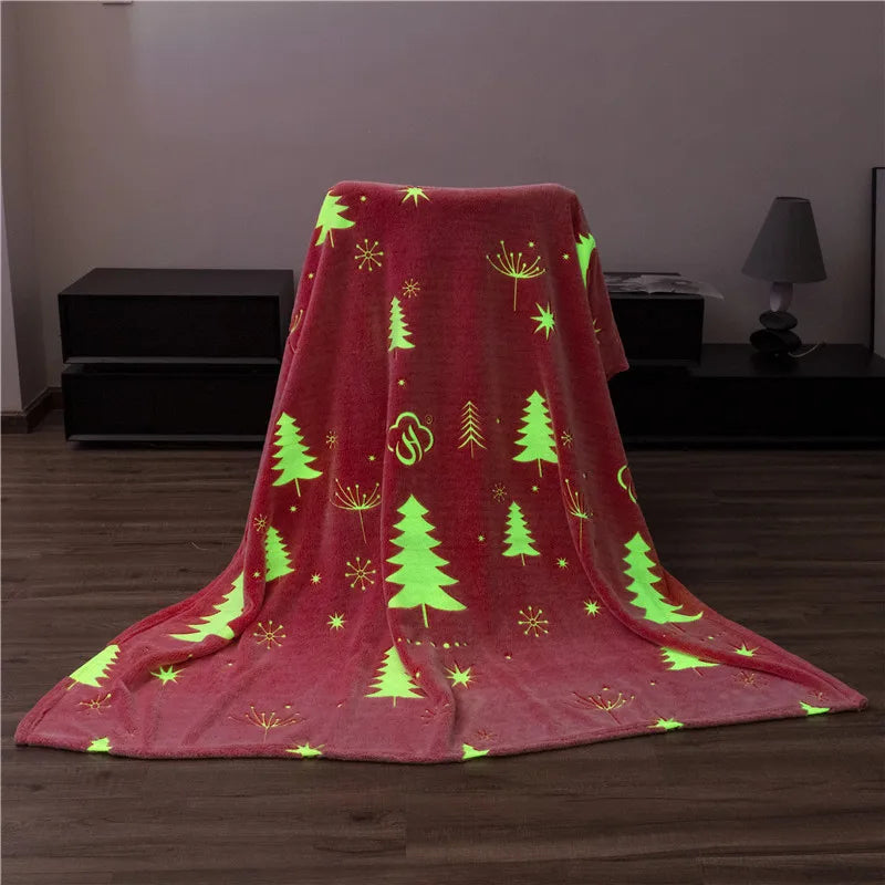 Magical Luminous Flannel Throw Blankets Night Fluorescent Fluffy Kids Blanket Star Moon Warm Sofa Bedspread Nap Leisure Covering