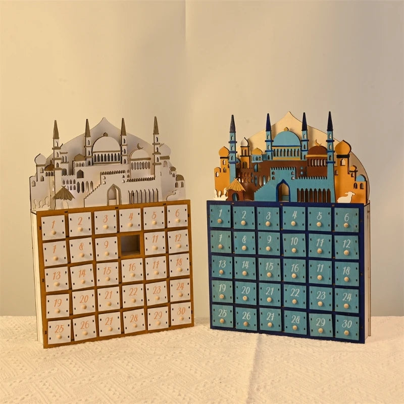 hot sale Islamics Home Decors Eid Countdown Calendar 30 Days Drawers LED Lighted Wood Ramadans Advent Calendar for Eid Mubarak