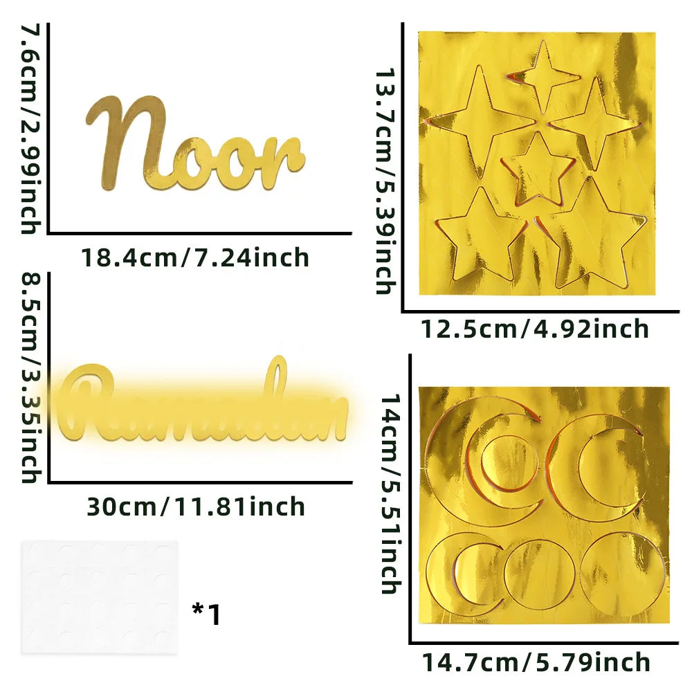 Ramadan Eid Moon Festival Party Decor - Gold Hollow - Star Crescent Letter Wall & Window Stickers