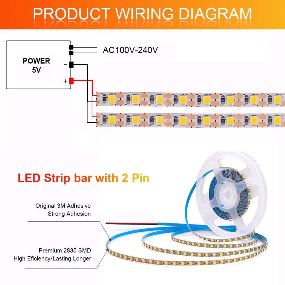 3MM 5MM 8MM Width DC 5V LED Strip 2835 120LEDs/m 1 LED Per Cut Flexible Tape IP20 Not Waterproof Warm Natural Cool White 1M-5M