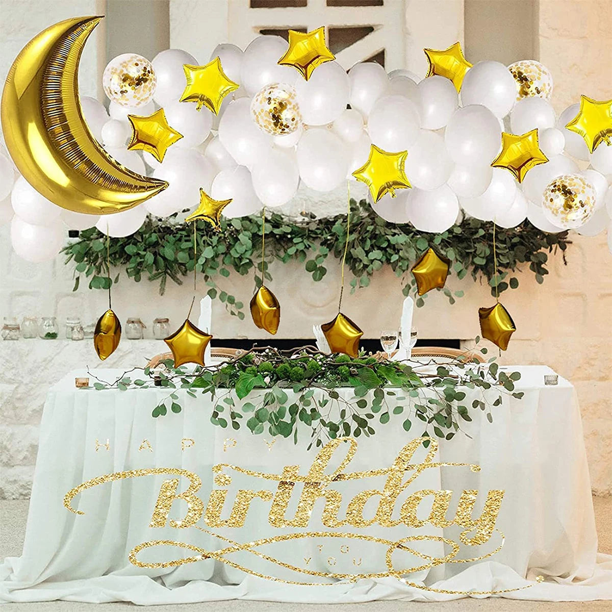 55/60pcs Gold Silver Rose Gold Moon Star Balloon Set Birthday Wedding Eid al Fitr Ramadan Party Decoration