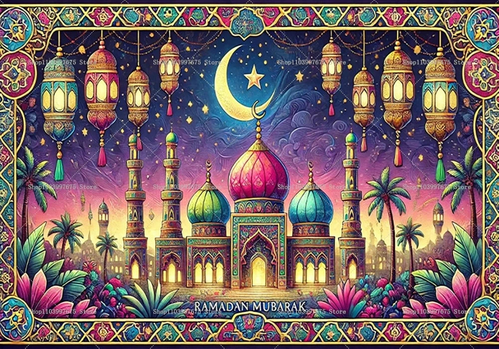 Elegant Ramadan Lanterns Backdrops Ramadan Eid Mubarak Party Decorations Photography Background Banner Studio Photo Booth Props