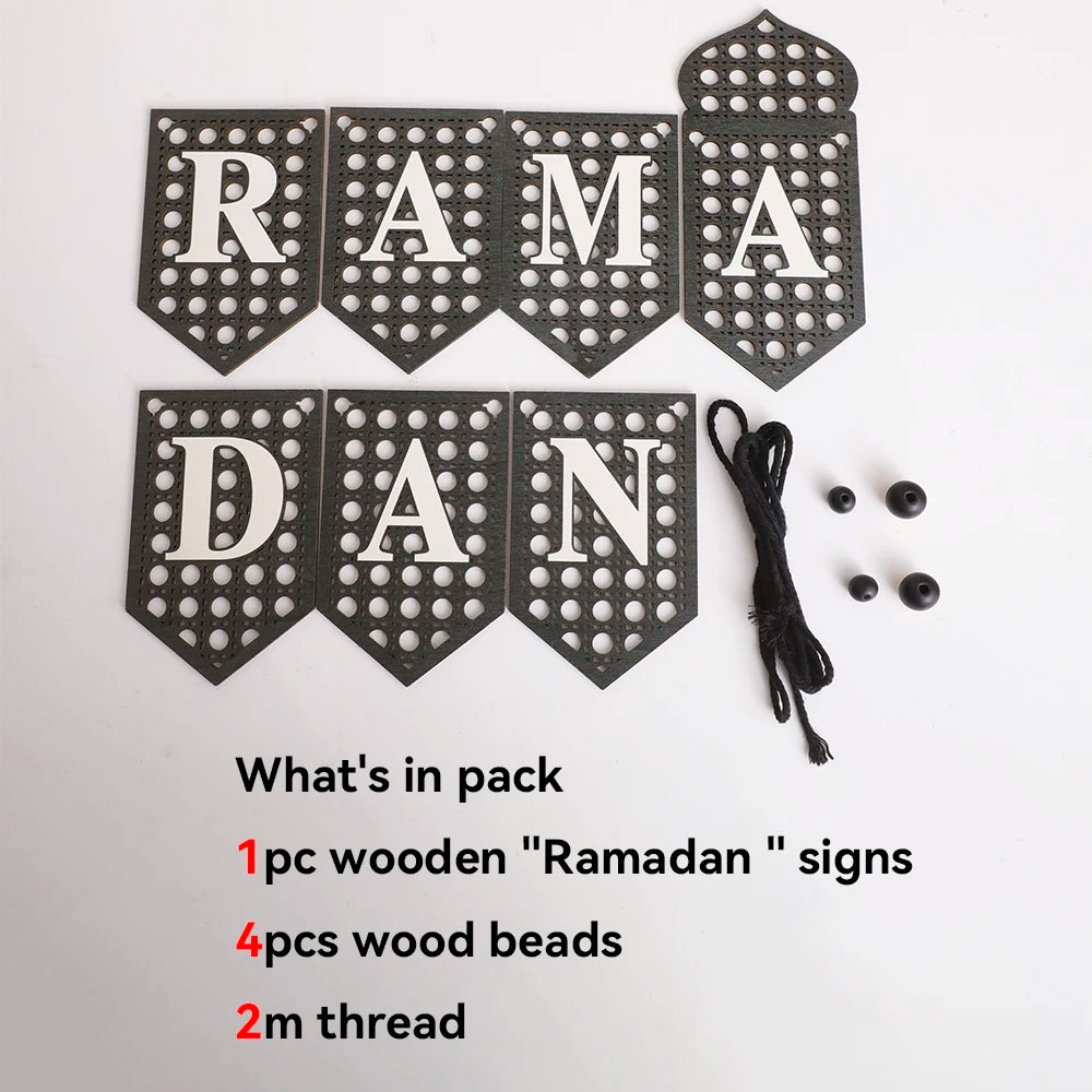 Ramadan Mubarak Banner Hollow Lantern Hanging Garland for Islamic Muslim Eid Festival Home Party Ornament Wall Decor Supplies