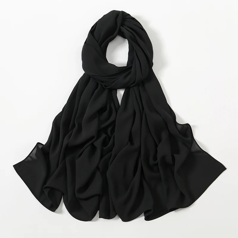 Women Chiffon Hijab Ramadan Abayas Premium Chiffon Scarf Shawl Muslim's dresses Hijab Cloth Islam Turban Solid Color Wraps