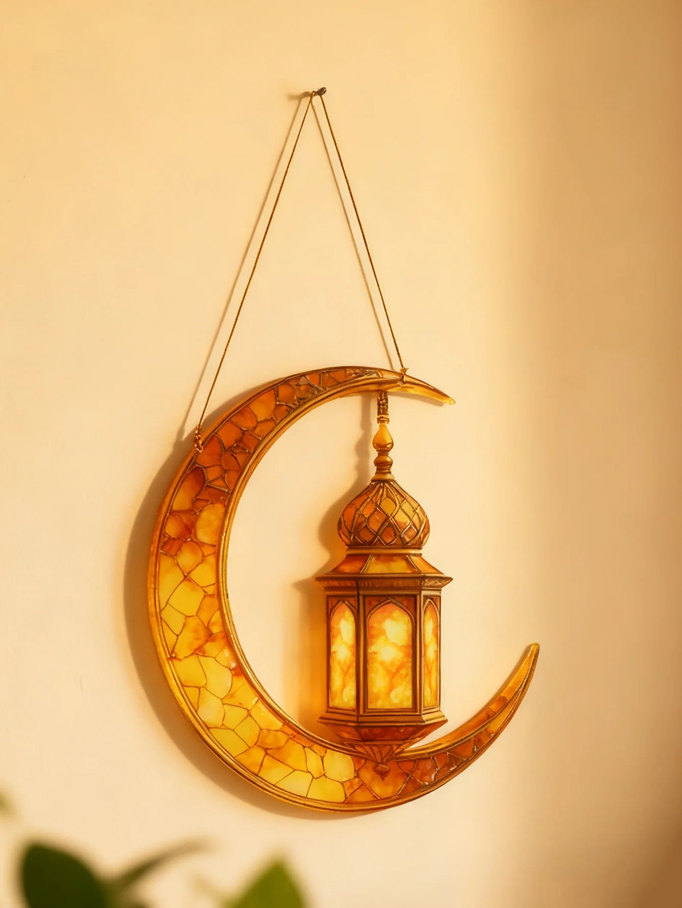 Islamic Moon Star Lantern Hanging Decor - Acrylic Eid Mubarak Ornament for Ramadan Kareem Muslim Festival Home Window Wall Decor
