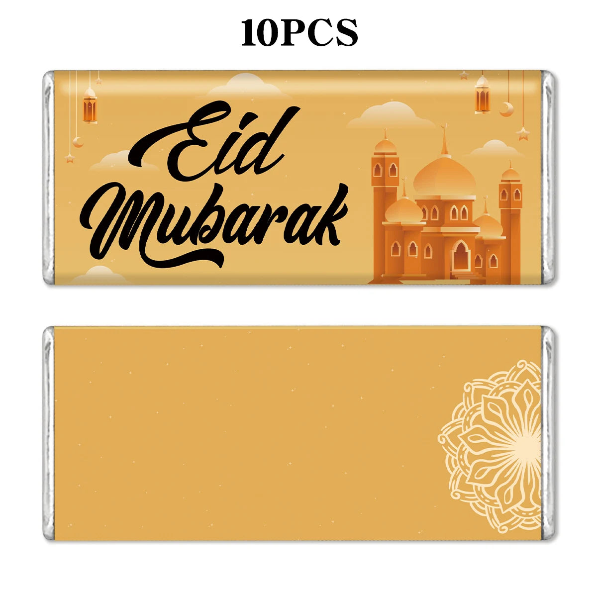 10pcs Eid Mubarak Chocolate Candy Stickers,Mosque&Lantern Crescent Design,Labels For Gift Wrap,Islamic Ramadan Greeting Supplies