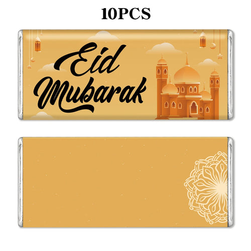 10pcs Eid Mubarak Chocolate Candy Stickers,Mosque&Lantern Crescent Design,Labels For Gift Wrap,Islamic Ramadan Greeting Supplies