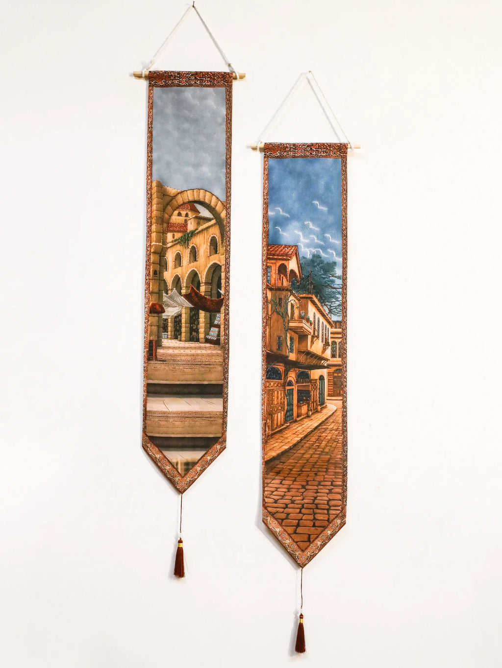 Ramadan Islamic Wall Hanging Tapestry Building Print Banner with Tassel Boho Home Decor for Living Room Bedroom Hanging Art Gift