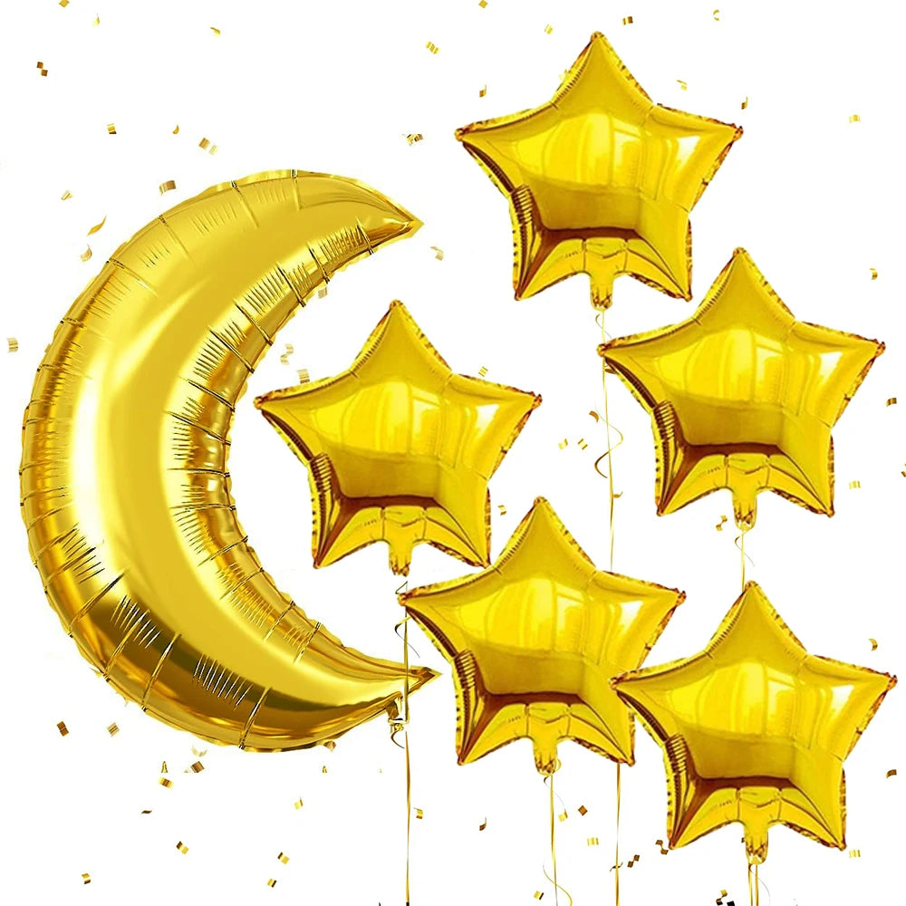 28inch Gold Moon 18inch Star Foil Balloons Set for Ramadan Eid Baby Shower Anniversary Wedding Birthday Party Decorations Favors
