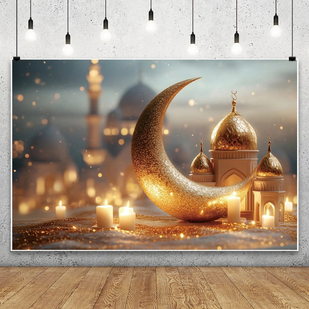 2026 Eid Mubarak Backdrop Islamic Mosque Ramadan Aladdin Moroccan Golden Moon Muslim Kareem Al Fitr Festival Photo Background