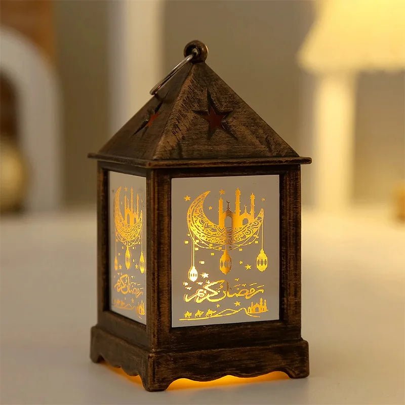 Eid Mubarak LED Lantern Ramadan Decoratives Creative Lamp with Moon Star Design Muslim Festival Party Modern Home Decor Gift