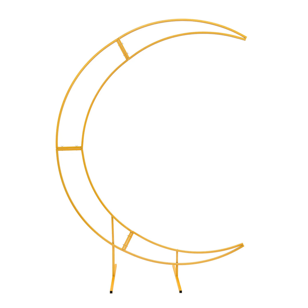 7-foot Gold Metallic Crescent Wedding Arch Stand Curved Floral Balloon Frame Backdrop Support Suitable for Multiple Occasions