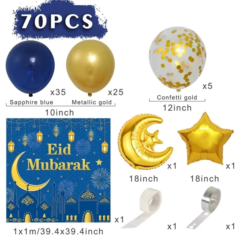 Eid Mubarak Party Decorations Mubarak Moon Star Foil Balloon Ramadan Dinner Table Decor  Islamic Party tablecloth Supplies