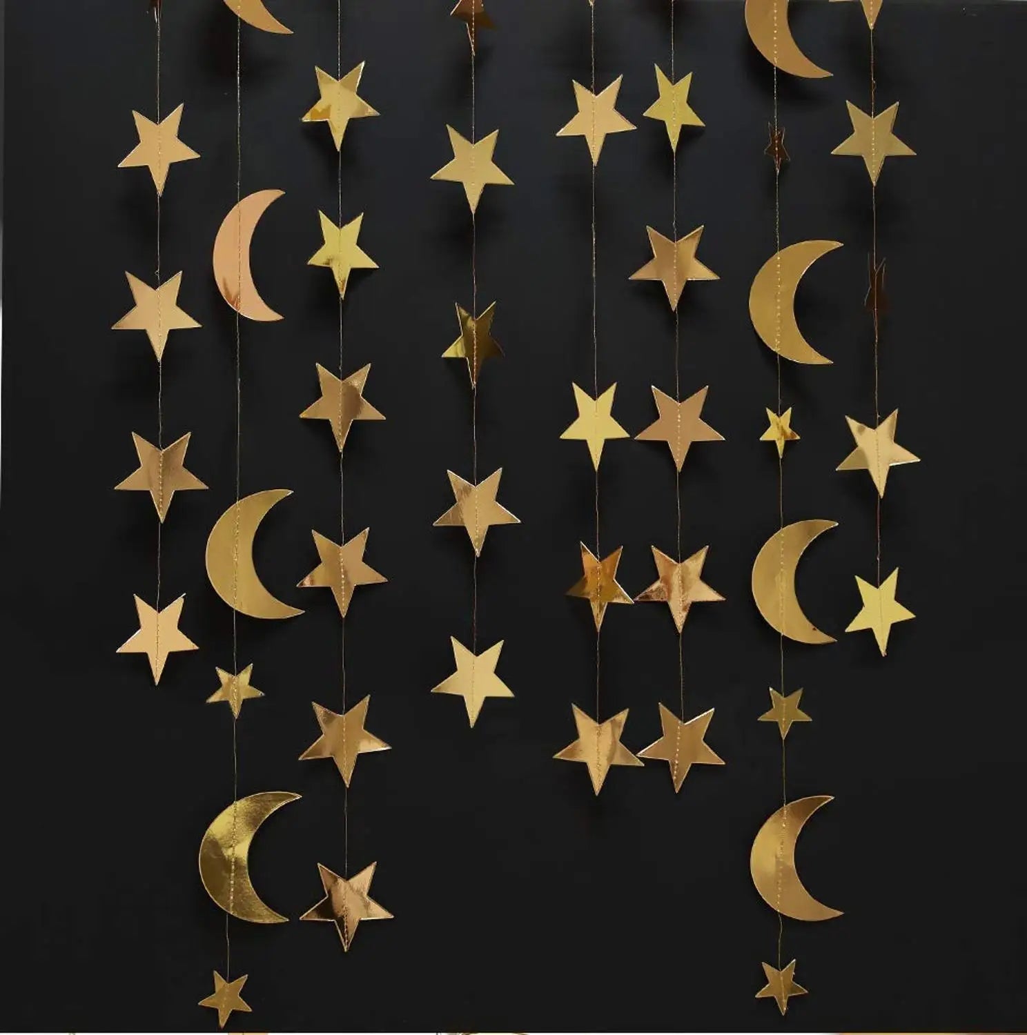 Gold Star Moon Circle Dot Crescent Lamp Eid Paper Garland Gold Mubarak Ramadan Streamer Backdrop Muslim Party Banner Decorations