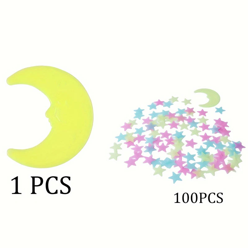 100Pcs Colorful Luminous Stars with 1pc Moon Wall Stickers for Bedroom 3D Luminous Stars Stickers Create Realistic Starry Sky