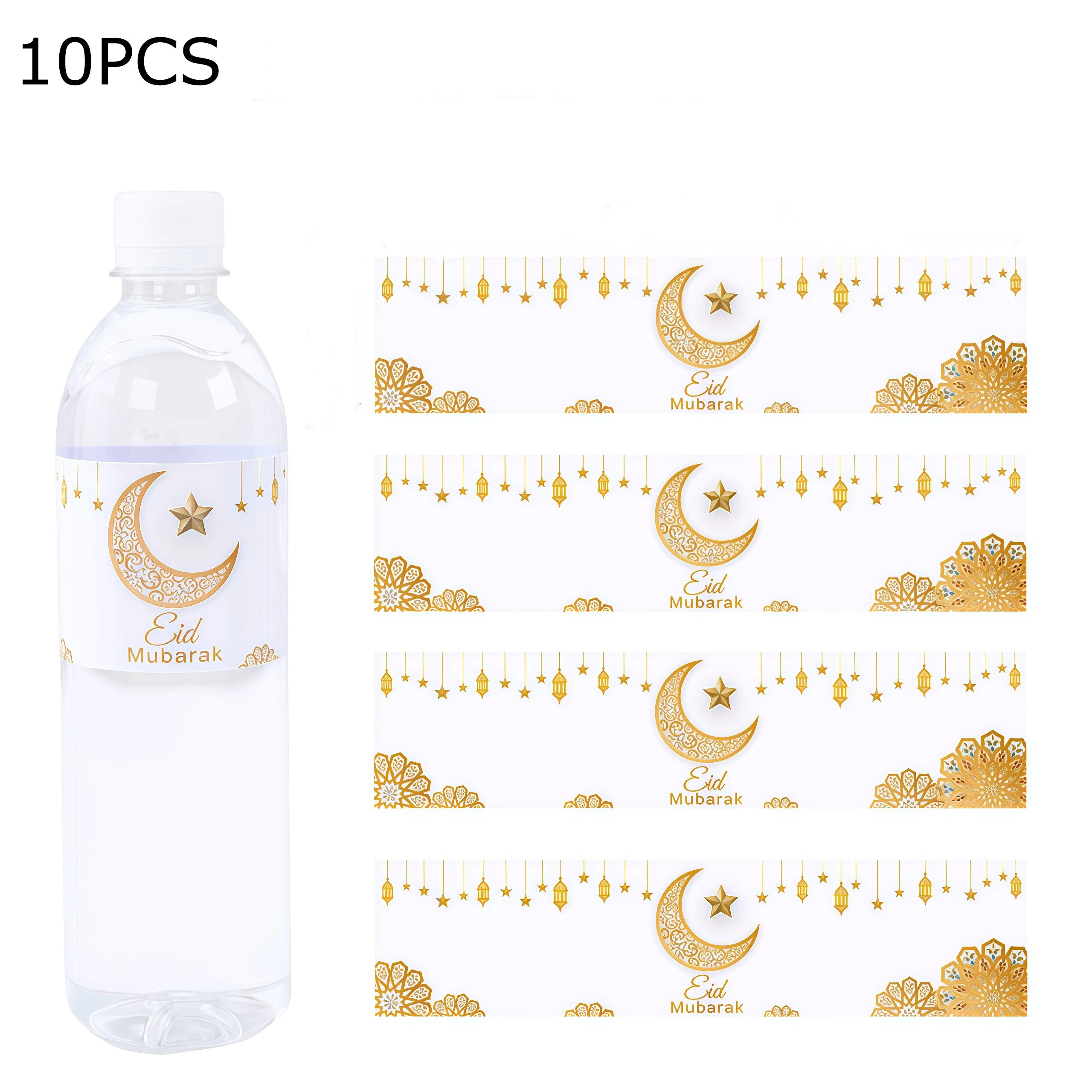 10pcs 2026 Eid Mubarak Water Bottle Stickers Self-Adhesive Labels for 2026 Ramadan Decoration Eid Party Supplies