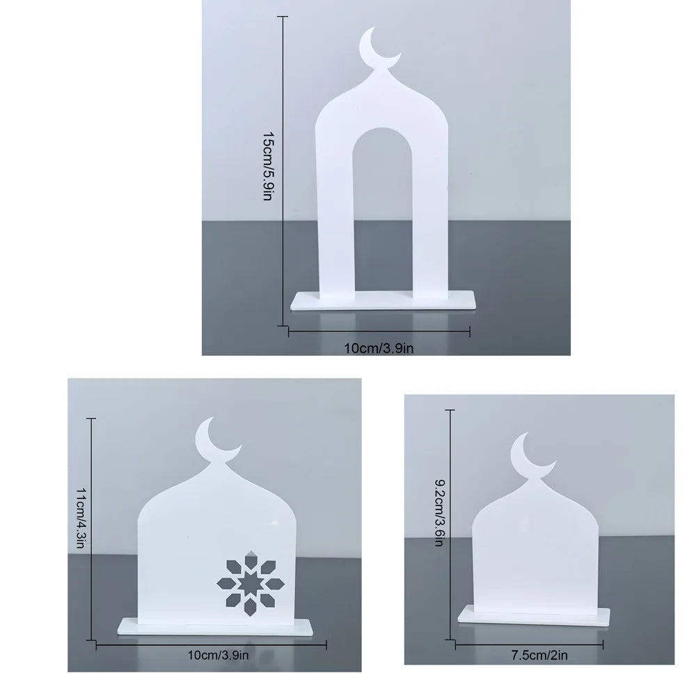 3pcs Acrylic Islamic Tabletop Decor Ramadan Kareem Mosque Castle Craft DIY Table Ornament Eid Mubarak Decoration 2025 for home